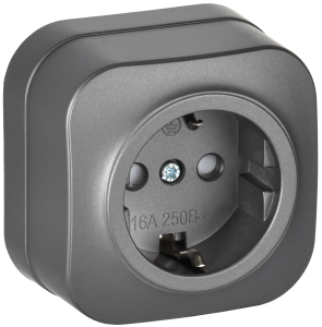 Розетка 1-местная с заземлением и шторками IEK Glory ERH14-K46M-16 сталь матовый