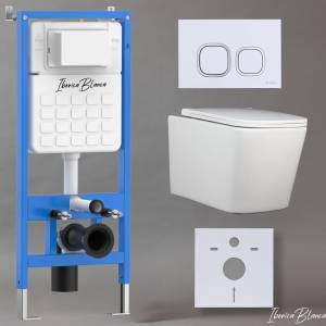 Унитаз с инсталляцией Iberica Blanca Toledo Alto IB001.TLA.234.831 безободковый, с крышкой-сиденьем микролифт, с белой глянцевой кнопкой