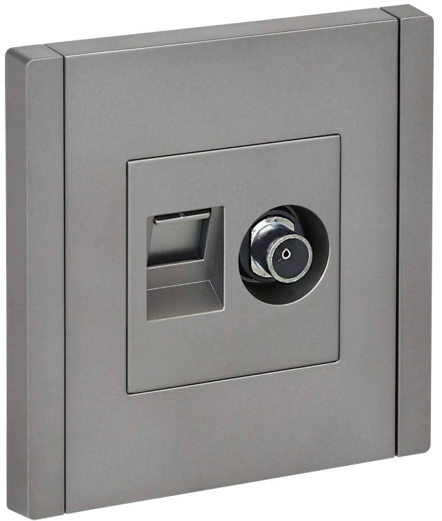 ТВ-розетка+Ethernet RJ45 IEK Forte&Piano FP-AK20-2-K46 сталь