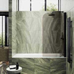 Шторка на ванну MaybahGlass MGV-625-6 поворотная, на монопетле, стекло бронза матовая, профиль черный, 1400x800