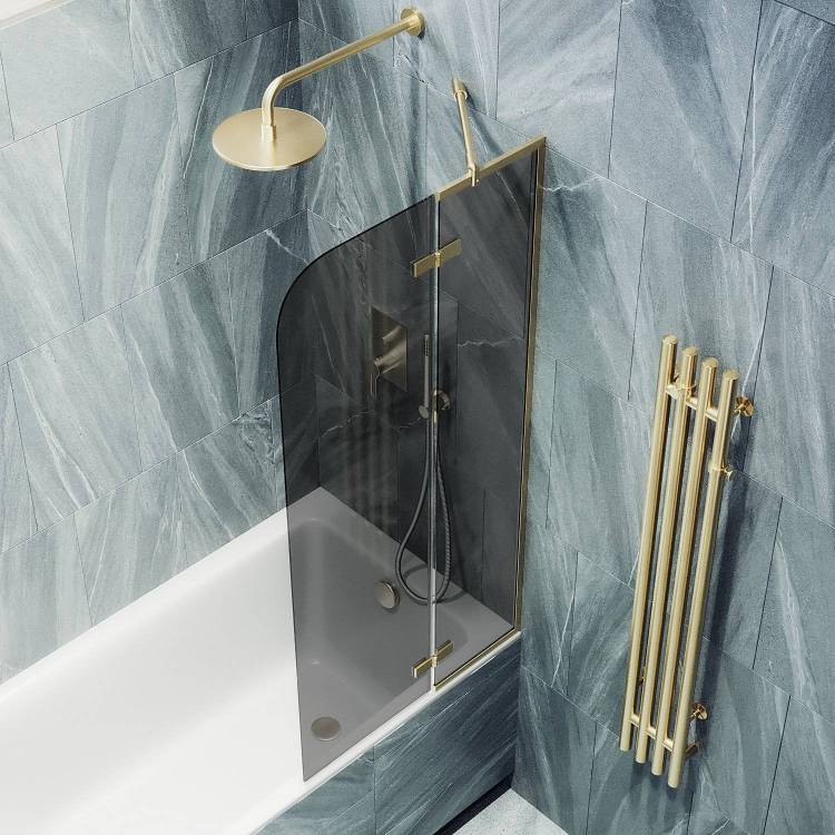 Шторка на ванну MaybahGlass MGV-918-3 99x140, поворотная, стекло графит 6 мм, профиль золото