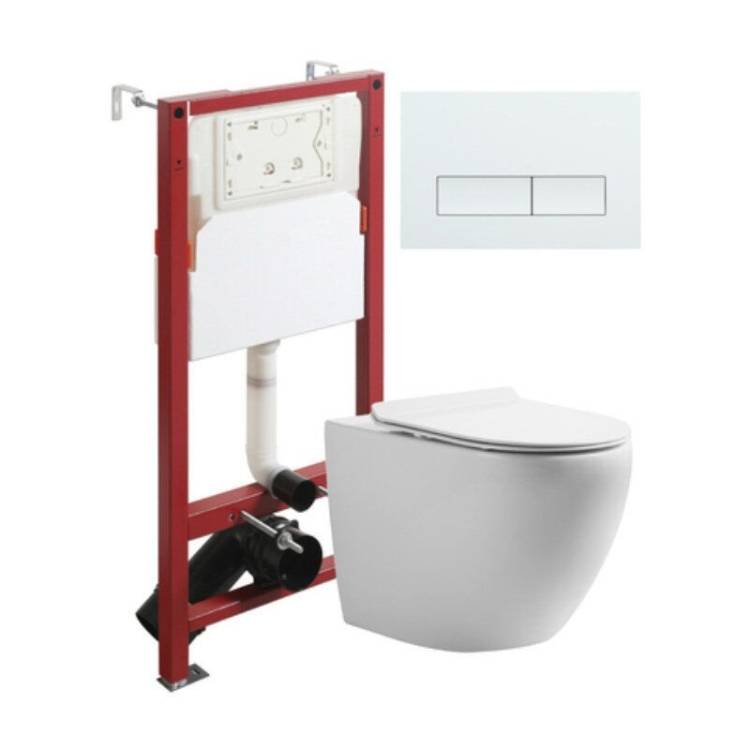 Унитаз с инсталляцией Orange CI07-100W+APB288 безободковый, сиденье микролифт, белый, с белой кнопкой