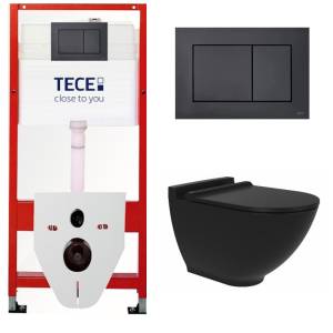 Комплект Tece TC414N5VP07 Инсталляция для унитаза Tece + Унитаз подвесной beWash Harmony безободковый, с сиденьем микролифт, черный матовый