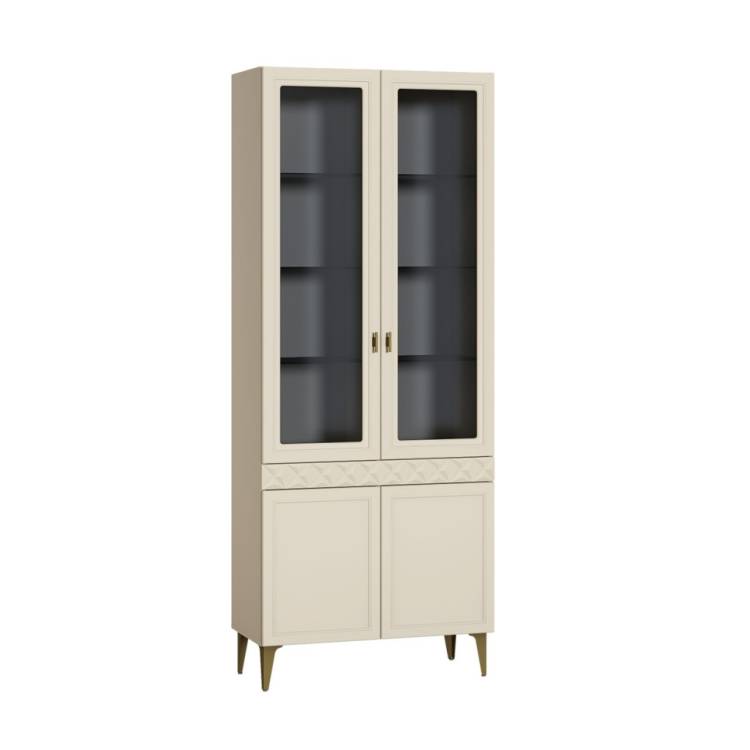 Шкаф-витрина Моби Марион 16.397.02 Слоновая кость С341 PE, Слоновая кость 6898 ПВХ