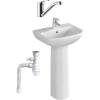Комплект Раковина Vitra S20 5502B003 + Пьедестал Vitra S20 5529B003 + Смеситель Rossinka Y Y35-22 + Сифон для раковины Wirquin Минор с отводом для стиральной машины