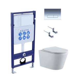 Унитаз с инсталляцией Aquatek Вега-1905-016 безободковый, с крышкой-сиденьем микролифт, с кнопкой хром