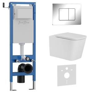 Унитаз с инсталляцией Iberica Blanca Toledo Alto IB.001M.TLA.231.1131 безободковый, с крышкой-сиденьем микролифт, с кнопкой глянцевый хром