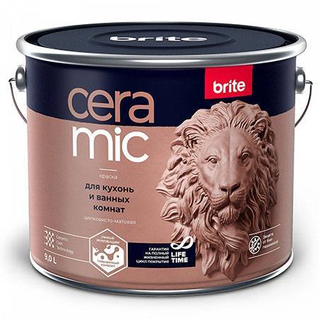 Краска для кухонь и ванных комнат Brite Ceramic шелковисто-матовая база A 9 л