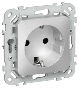 Розетка 1-местная с заземлением и шторками IEK Flite FI-R14-16-1-K47 алюминий