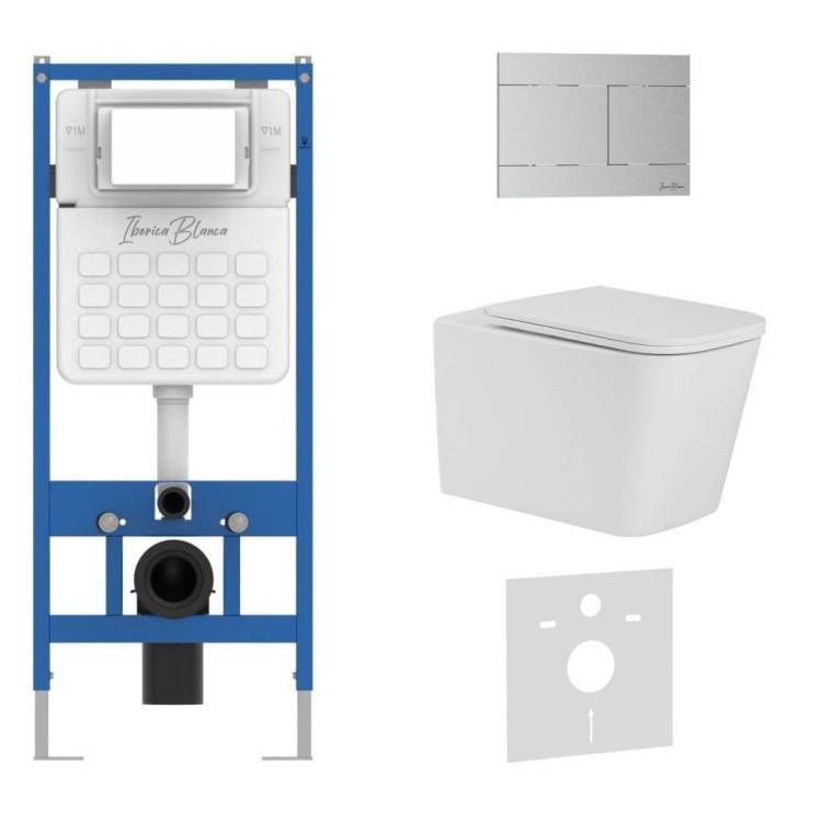 Комплект Iberica Blanca Toledo Alto IB001.TLA.231.1501 унитаз безободковый, белый, сиденье микролифт, клавиша смыва хром матовый