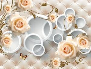 3D Фотообои Artegrafico «Кремовые розы на фоне стёганой кожи» GM-139 акварель