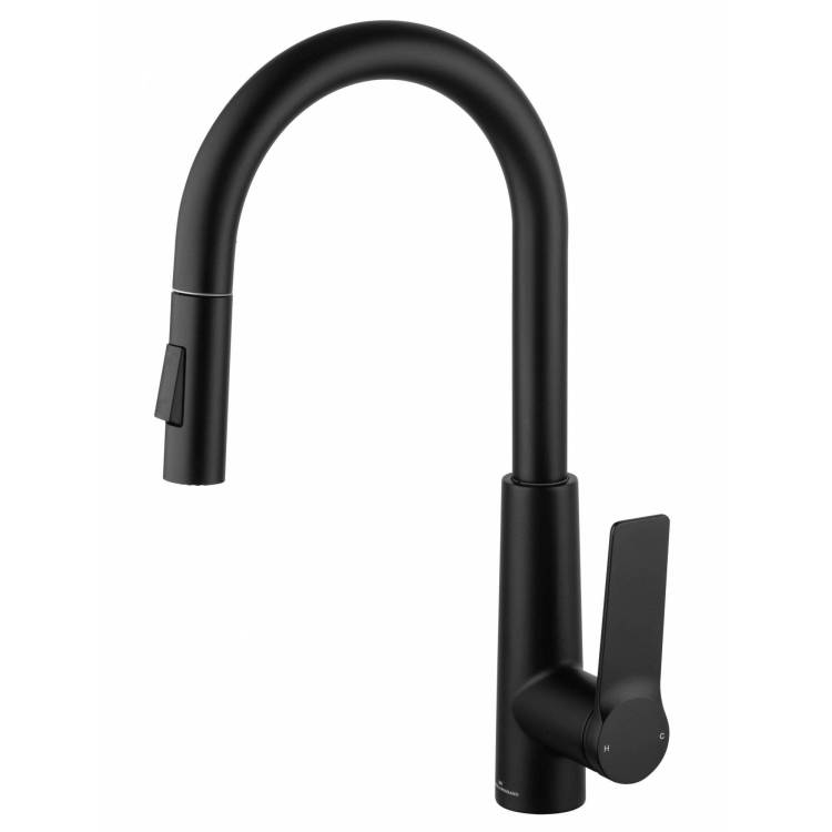 Смеситель для кухни Wonzon & Woghand WW-A20782-MB с выдвижным изливом, черный матовый