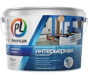 Краска для стен и потолков латексная Profilux PL-10L глубокоматовая белая 40 кг