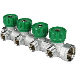 Коллектор распределительный Far FK 3824 3412 FAR 3/4", проходной, хромированный, 4 отвода 1/2" ЕК