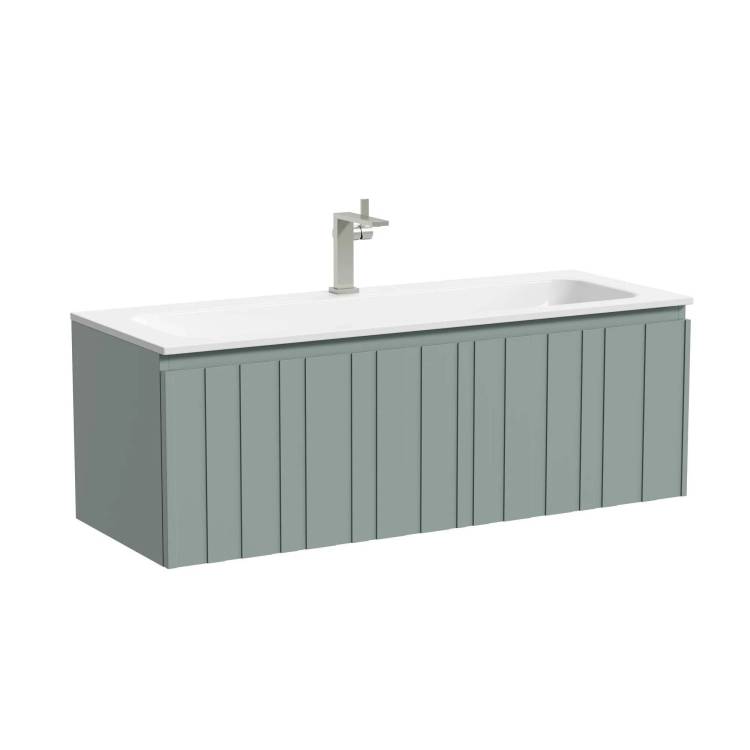 Тумба с раковиной Sancos Ламель серо - зеленая, 121x45.7x42.6, раковина CN7016