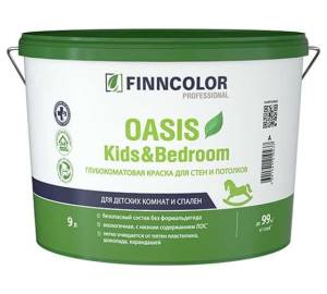 Краска для стен и потолков в сухих помещениях Finncolor Oasis Kids Bedroom глубокоматовая база C 9 л