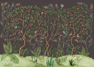 Бесшовные Eco обои Ortograf Chinoiserie 33956 Pomegranate grove dark Гладь ОЕ-Р2