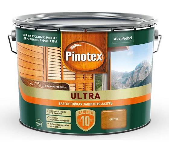 Лазурь защитная влагостойкая для защиты древесины до 10 лет Pinotex Ultra орегон 2.5 л