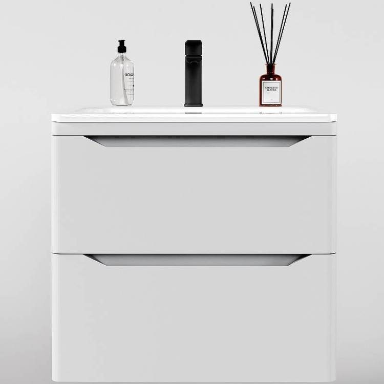 Тумба с раковиной Style Line Марелла 60 подвесная, 2 ящика, Люкс антискрейтч, белый матовый, PLUS