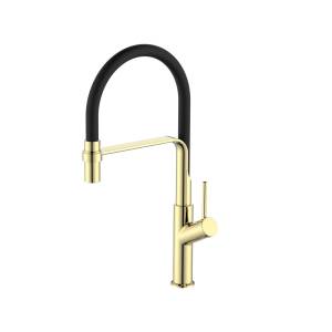 Смеситель для кухни ESKO K50GB с гибким изливом, черный, золото
