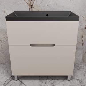 Тумба с раковиной Style Line Матис 80 напольная, крем, раковина антрацит, 82x80x45