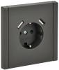 Розетка 1-местная с заземлением, шторками и USB Type A+A IEK Forte&Piano FP-R14-16-U21-D31-K03 серый