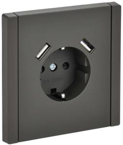 Розетка 1-местная с заземлением, шторками и USB Type A+A IEK Forte&Piano FP-R14-16-U21-D31-K03 серый