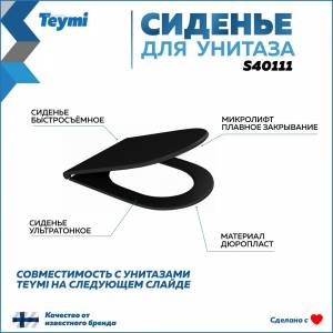 Сиденье для унитаза Teymi Lina S S40111 быстросъемное, с микролифтом, черное матовое