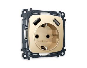 Комплект механизма электрической розетки 2USB A+A 18W (быстрая зарядка) с заземлением Ambrella Volt Omega MO609010