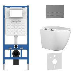 Комплект Iberica Blanca Bilbao Alto IB001.BLA.234.1602 унитаз безободковый, белый, сиденье микролифт, клавиша смыва вороненая сталь