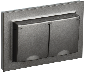 Розетка 2-местная с заземлением, шторками и крышкой IEK Brite BR-R26-16-44-K45-F темная бронза