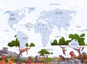 3D Фотообои Artegrafico «Голубая карта с животными саванны» CM-014 акварель