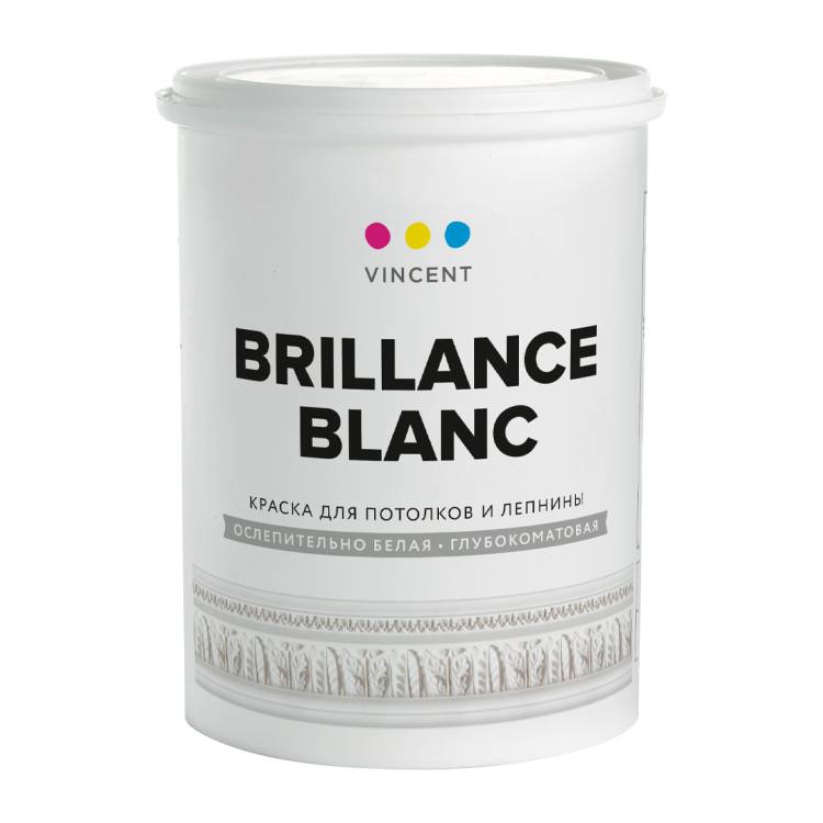 Краска для потолков и лепнины Vincent Brillance Blanc ослепительно белая глубокоматовая 0.9 л