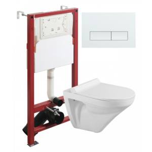 Унитаз с инсталляцией Agger ATI06100+APB288 безободковый, сиденье микролифт, белый, с белой кнопкой