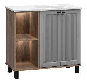 Тумба с раковиной Brevita Люмус УТ000025490 правая, Дуб Галифакс олово, 90 см