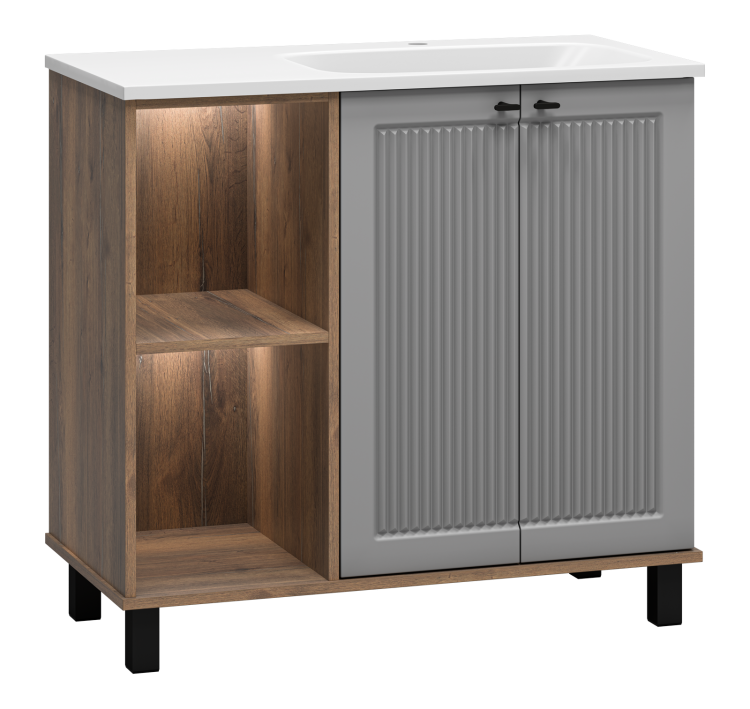 Тумба с раковиной Brevita Люмус УТ000025490 правая, Дуб Галифакс олово, 90 см