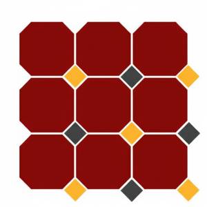 Керамогранит Top Cer Victorian designs series OCT20 DOT14/21-A 4420 Brick Red Octagon 20/Black 14 + Ochre Yellow 21 Dots 30x30