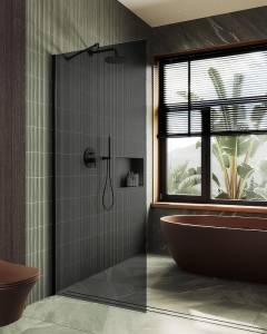Душевая перегородка MaybahGlass MGD-686-6ш 119x195, стекло графит матовый 8 мм, профиль черный