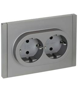 Розетка 2-местная с заземлением и шторками IEK Forte&Piano FP-R24-16-1-K46 сталь