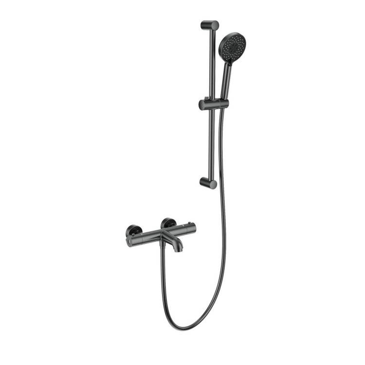 Смеситель для ванны Wonzon & Woghand WW-C2006-A-BGG термостатический, с душевым гарнитуром, темный графит