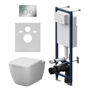 Унитаз с инсталляцией Am.Pm Gem IS110151.901901 безободковый, сиденье микролифт, клавиша хром глянец