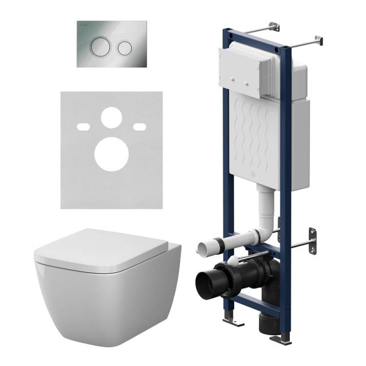 Унитаз с инсталляцией Am.Pm Gem IS110151.901901 безободковый, сиденье микролифт, клавиша хром глянец