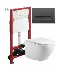 Унитаз с инсталляцией Agger ATI09150L+APB244 безободковый, с крышкой-сиденьем микролифт, с черной кнопкой