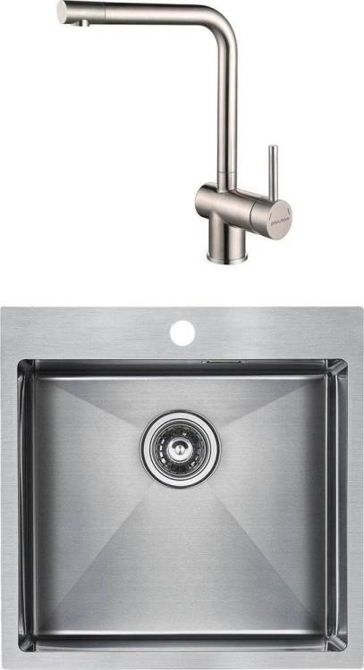 Комплект Paulmark Velten PM905151-BS брашированная нерж. сталь + Смеситель Paulmark Spring Sp212067-SS для кухонной мойки
