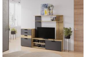 Стенка в гостиную БТС МЕБЕЛЬ Мишель Н00164599 крафт, графит комплект 1