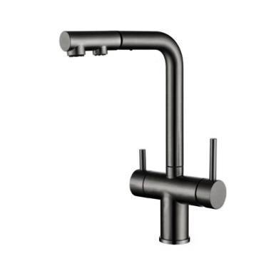 Смеситель для кухни Wonzon & Woghand WW-88458018-BGM с выдвижным изливом и подключением фильтра, темный графит