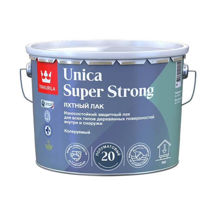 TIKKURILA UNICA SUPER STRONG 20 лак алкидно уретановый, база EP, полуматовый, бесцветный (9л)