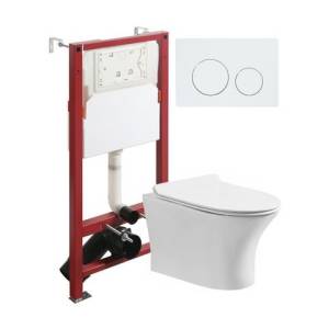 Унитаз с инсталляцией Orange CI01-100W+APB188 безободковый, сиденье микролифт, белый, с белой кнопкой