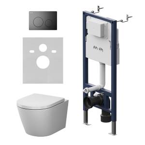 Унитаз с инсталляцией Am.Pm X-Joy IS90138.851900 безободковый, сиденье микролифт, клавиша черная матовая