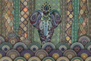 3D Фотообои Artegrafico «Величественный слон в лиловых оттенках» VS-016-3 канвас